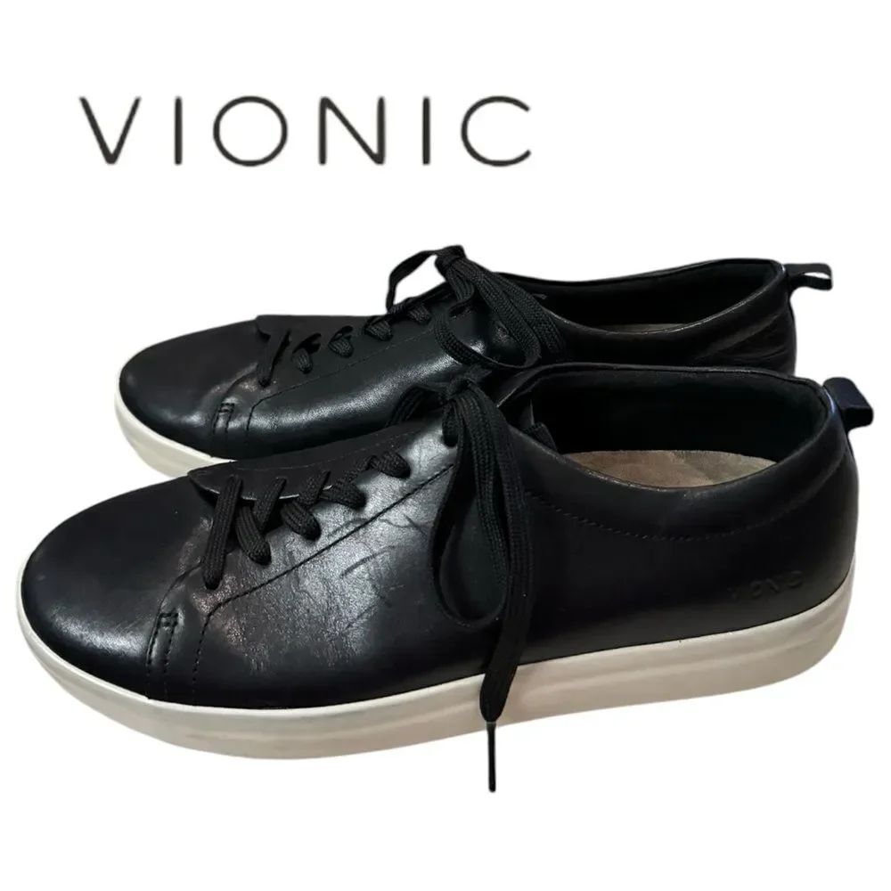 VIONIC Women's Paisley Black Leather Lace Sneakers 7.5